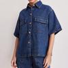 Conjunto de Duas Peças Jeans Casual Solto de Bolso de Manga Curta Retro Transfronteiriço Europeu e Americano