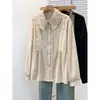 Ropa para mujer talla grande 2026 otoño nuevo ribete de encaje retro francés cuello camisero cárdigan blusa top para mujer