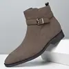 Botas Martin de Gamuza Estilo Británico Transfronterizas para Hombre Punta Fina Cremallera Lateral Tacón Bajo Botines Versátiles Casual de Negocios Botas para Hombre