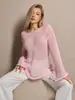 Suéter de Punto Calado Estilo Europeo y Americano para Mujer, Nuevo Estilo Otoño con Mangas Acampanadas, Top Suéter Corto y Sexy