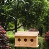 Casa de pájaros de madera con múltiples agujeros Comedero para pájaros colgante para exteriores Decoración de jardín Refugio para pájaros Nido de anidación y cría de pájaros con cuerda para colgar