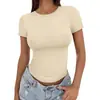 2026 Transfronterizo Casual Verano Versátil Ajustado Cuello Alto Camiseta Manga Corta Corte Delgado Chica Caliente Top Europeo y Americano