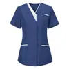 Roupa de trabalho para salão de beleza e beleza médica, corte justo, decote V, mangas curtas, verão, leve, terno, uniforme de trabalho para hotelaria e saneamento
