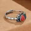 Anel de Esmalte Cloisonné Étnico Vintage Gotas d'Água Lótus para Mulheres Personalidade Tendência Moda Design de Nicho Joia de Mão