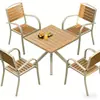Conjunto de mesa e cadeiras em liga de alumínio e composto de madeira para pátio e terraço externo, estilo nórdico, resistente ao sol, uso em jardim, exclusivamente para vendas transfronteiriças