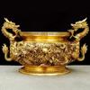 Quemador de Incienso Grande de Cobre con Nueve Dragones, Decoración del Hogar para Sala de Estar, Altar Interior Estilo Chino, Cuenco de Tesoro de Doble Dragón