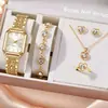 Set de Relojes de Mujer Más Vendido Transfronterizo, Moda Femenina de Gama Alta y Elegante Reloj Pulsera, Juego de Regalo de Joyería con Temática de Amor