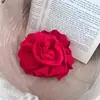 Pinza para el pelo de flor de rosa bordada azul estilo Ins para mujer, pinza para la cabeza elegante, pinza de tiburón, accesorios para la cabeza
