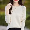 Nuevo suéter de punto liso de cuello redondo para otoño e invierno para mujer, holgado, simple, versátil, prenda básica, suave, elástico y cálido