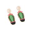 Pendientes largos de aleación con forma de gota de aceite y perlas de imitación de cactus, estilo europeo y americano, elegantes y con personalidad, con flores de esmalte para mujer.