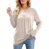 Amazon 2024 Europeu e Americano Transfronteiriço Outono Novo Casual Gola V Plissada Manga Longa Solta Camiseta Feminina Camisa Henley