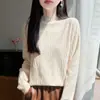 Suéter de punto con cuello semialto texturizado estilo perezoso para mujer, suéter de jacquard, corte ajustado, elegante, top de manga larga para usar como base
