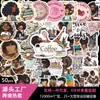 50 Peças Adesivos Artísticos de Menina Lendo Frases Curtas Inspiradoras em Inglês Adesivos Decorativos para Caderno Papelaria Venda por Atacado
