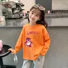 Camiseta de manga larga 100% algodón para niña para primavera y otoño 2026, elegante camiseta básica infantil con estampado de dibujos animados para niñas pequeñas
