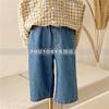 Calça de Primavera Estilo Coreano Personalizada para Crianças Meninos e Meninas Estilo Coreano Simples e Fashionável Cintura Elástica Jeans Lavado Casual 2