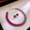 Collar y pendientes de diamantes degradados, adecuado para mujeres europeas y americanas, de lujo, con temperamento ligero, cadena de clavícula, nicho, joyería de alta gama al por mayor