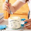 Taza de cerámica de cachorro lindo con tapa y cuchara, regalo de cumpleaños para niños, niñas, parejas, taza de desayuno al por mayor