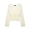 ZA ropa de mujer de comercio exterior 5210715 blusa transparente manga larga semitransparente estilo deseo puro cuello en V 2026 encaje al por mayor