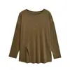 Estilo Perezoso Chica Caliente Blusa Holgada Transpirable con Abertura Diseño de Primavera Empalme Adelgazante Camiseta de Manga Larga Top Corto
