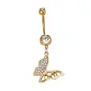 Piercing de ombligo de acero inoxidable 316L europeo y americano transfronterizo con circón dorado, colgante con gota de aceite