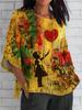 Camisa Transfronteriza Europea y Americana Amazon Rayas Cuello Redondo Imitación Lino Camiseta Ropa de Exportación Top Holgado de Manga Media para Mujer