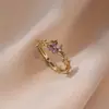 Anillo para Mujer Púrpura Zirconio Trébol de Cuatro Hojas Anillo Abierto Dulce Nicho Moda Anillo de Dedo Celebridad de Internet Dedo Ajustable