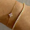 Moda Femenina Transfronteriza Cadena Sencilla de Pedrería Flor Incrustada de Circonita Cadena Metálica Pulsera de Temperamento de Alta Gama Al por Mayor
