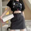 Falda corta de traje gris 2026 nuevo estilo ropa de mujer nuevo estilo negra de cintura alta falda de trabajo ajustada línea A que realza la cadera falda corta