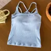 Camisola para mujer con diseño de espalda cruzada, copas de sujetador integradas, diseño todo en uno para usar por dentro o por fuera, corte ajustado, top de doble tirante para el verano