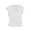 AP24106-24 Camiseta de manga corta con cuello en U, estilo americano, color caramelo, con encaje pequeño, sexy, para niña