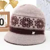 Sombrero de invierno para mujeres de mediana edad y ancianas, sombrero tejido de lana con ala ancha, cálido de piel de conejo, con forro de terciopelo y grueso para señoras mayores.