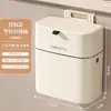 Cubo de basura doméstico de gran capacidad para cocina, montado en la pared, color blanco crema, pegatina traceless, armario, cubo de basura doméstico montado en la pared con tapa