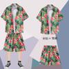 Camisa Havaiana Shorts Terno Masculino Estilo Hong Kong Verão Fino Litoral Férias Praia Manga Curta Camisa Florido Conjunto de Duas Peças