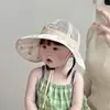 Sombrero de Bebé Primavera y Verano Malla Transpirable Sombrero de Pescador para Niños Estilo Coreano Floral Ala Ancha Sombrero de Sol Protección Solar Sombrero de Sol