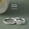 Anel de par Qinghuan chá branco S925 prata esterlina design de nicho anel de casal Mori Rose personalizado presente para namorada