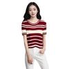 Playera Corta de Punto a Rayas para Mujer Suéter de Punto de Verano Nueva Moda Elegante Combinable Manga Corta Ajustada Top