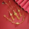 Loja de Ouro Mesmo Estilo Ouro Areia Azul Queimado Tassel de Cabacinha Vazada Colar Pingente Fu Lu Sheng Lótus Corrente para Clavícula Presente para Namorada