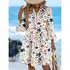 Amazon Verão Cruzado Estilo Europeu Casual Simples Elegante Boêmio Romântico Estilo Férias Vestido Decote V Feminino