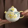 Tetera de Cerámica con Osmanthus Pintada a Mano Tetera Individual Color Bajo Esmalte Gongfu Juego de Té Fresco y Sencillo para el Hogar para Mujeres Herramienta para Preparar Té de una Persona