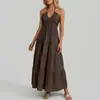 2026 Ropa Femenina Transfronteriza Europea y Americana Estilo Casual de Vacaciones Vestido de Color Sólido Sentido del Diseño Espalda Abierta Cuello Halter Vestido Largo