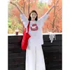 Camiseta de manga larga de algodón puro para mujer de principios de otoño 2026 nueva primavera y otoño retro americano holgada casual camiseta básica top