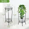 Soporte para plantas interior y exterior de 2 niveles de 27 pulgadas (aproximadamente 68.6 cm) maceta alta de metal maceta para flores