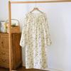 Vestido de Noite Feminino de Algodão com Manga Longa para Primavera e Verão Simples Tamanho Plus Dupla Camada Gaze Vestido de Casa Crepe Pulôver Vestido com Cordão