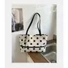Bolsa de Lona Retro Francesa de Lunares para Mujer, Bolso de Hombro Estudiante de Gran Capacidad para Clase, Bolso Versátil de Axila para el Viaje Diario
