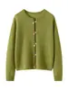 Cardigan de Tricô de Seda e Caxemira Estilo Coreano Moda Suave Suéter Feminino Gola Redonda Senso de Design Elegante Botão Colorido Peça de Roupa Externa