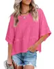 2025 Europa y América Amazon Venta Caliente Transfronteriza Nuevo Empalme Color Sólido Manga de Trompeta Casual Suelta Camisetas Tops para Mujer