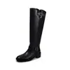 Botas de Cavaleiro de Couro Integral 40cm de Circunferência Grande do Panturrilha 2026 Salto Médio Robusto Bico Redondo Fivela de Couro Genuíno Botas Longas para Panturrilha Alta