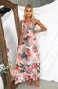 Estilo Ins Transfronterizo Europeo y Americano 25 Años Primavera y Verano Estampado con Cordones Cuello en V Cintura Vestido Sexy Línea A 88238