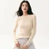 Suéter de malha feminino slim fit, nova coleção outono/inverno 2026, básico de gola redonda em mistura de caxemira, versátil, canelado e adequado como camada base