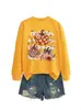 Amazon eBay site independente moda casual feminina três flores abóbora outono e inverno gola redonda manga longa moletom camisa base